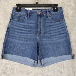 Calvin Klein Jeans Shorts Womens 4 Blue High Rise Denim Bermuda Cuffed Raw Hem